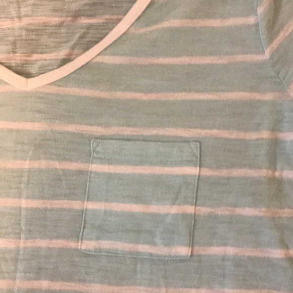 Teal and White Striped V Neck - Picture 3 of 5